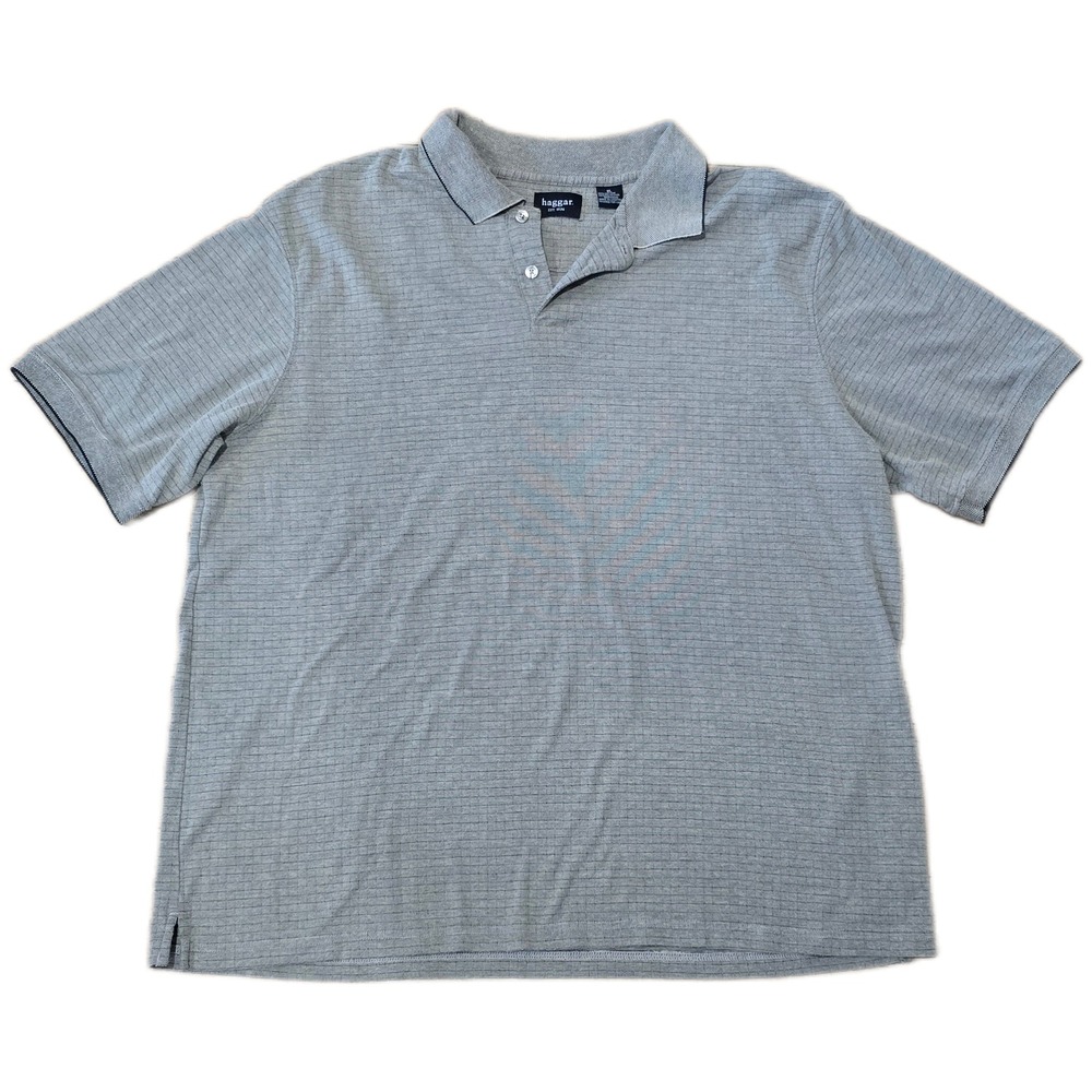 Haggar Mens XL Polo Shirt Grey Striped Short Sleeve‎ Cotton Blend Casual Top